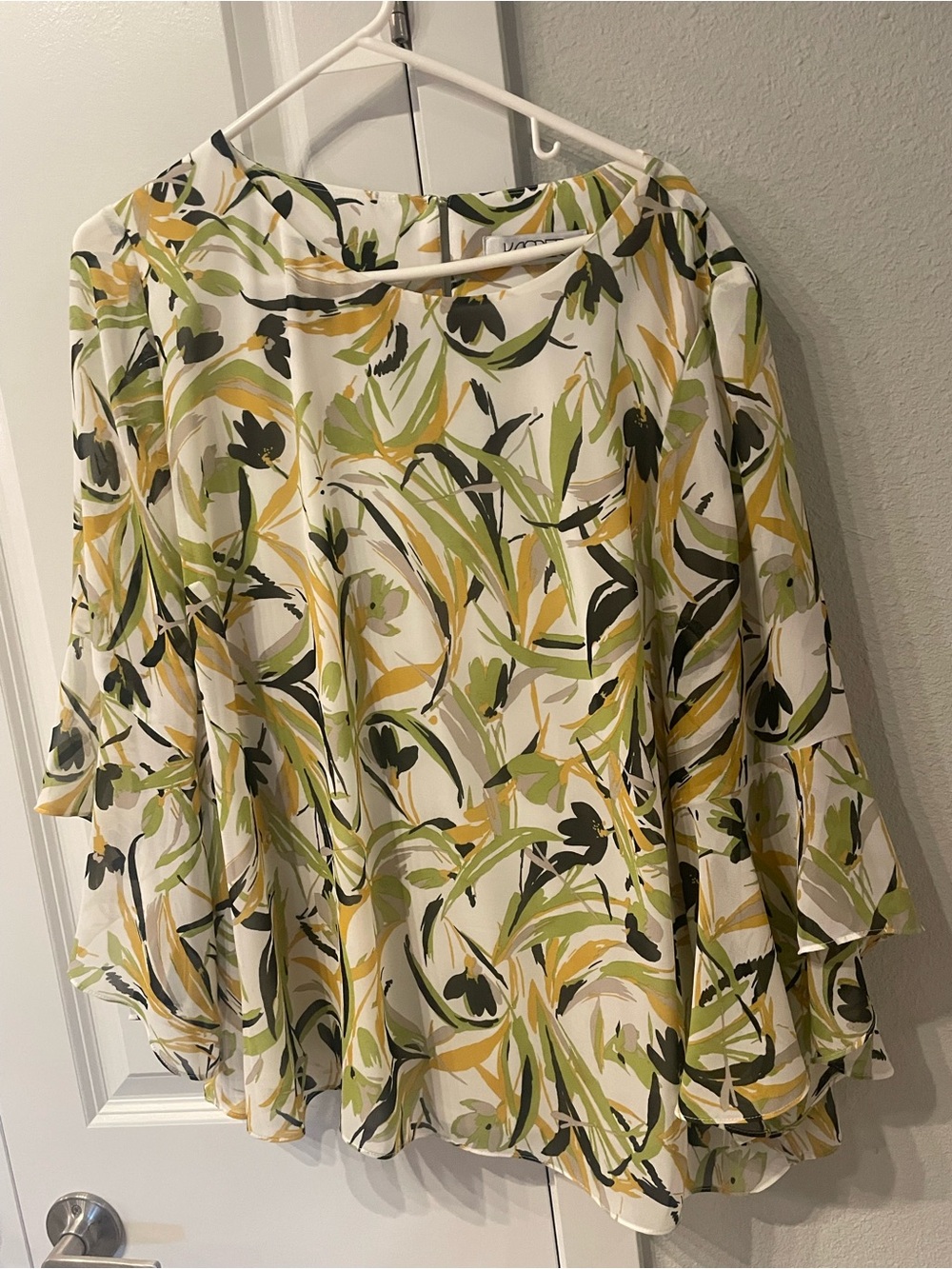Kasper Floral Blouse — White, Green & Yellow